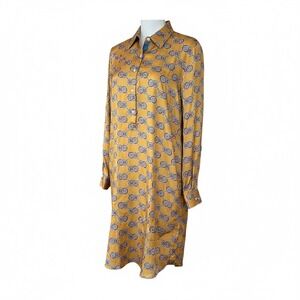 J McLaughlin Amara Women's‎ Yellow Chain Print Long Sleeve Shirt Dress Size M